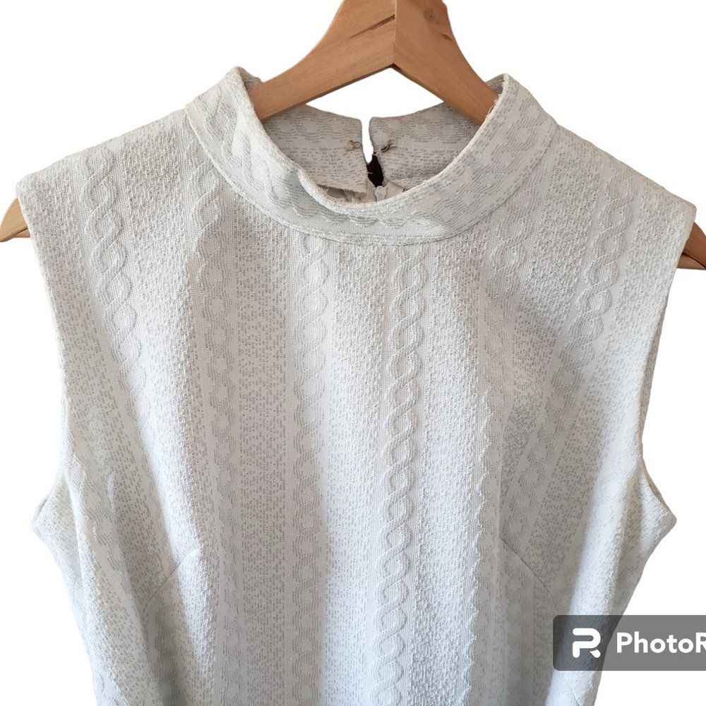 Vtg Andrea Gayle Fitted Cable Knit Sleeveless Maxi Dress White Silver 1960s M - Picture 3 of 10